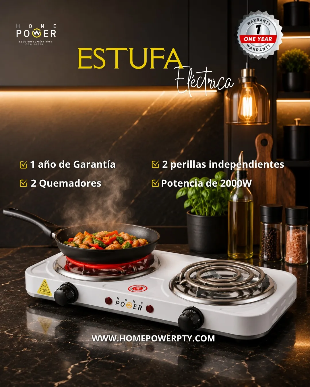 Estufa eléctrica blanca Home Power de 2 quemadores